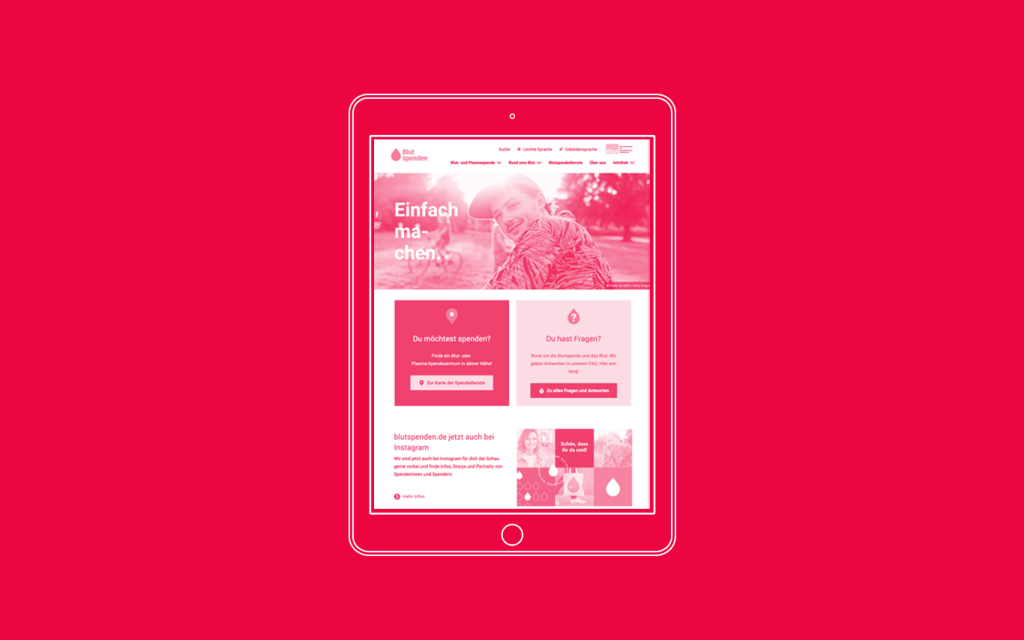 Tabletansicht der FAQ Seite der blutspende.de